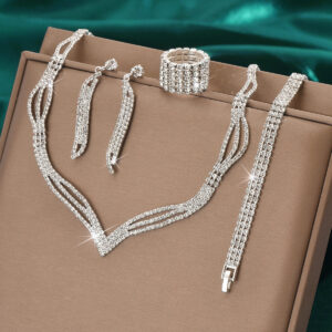 premium rhinestone 3 piece jewelry set for pakistani women