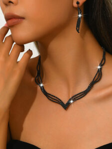 premium rhinestone 3 piece jewelry set for pakistani women