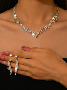 premium rhinestone 3 piece jewelry set for pakistani women