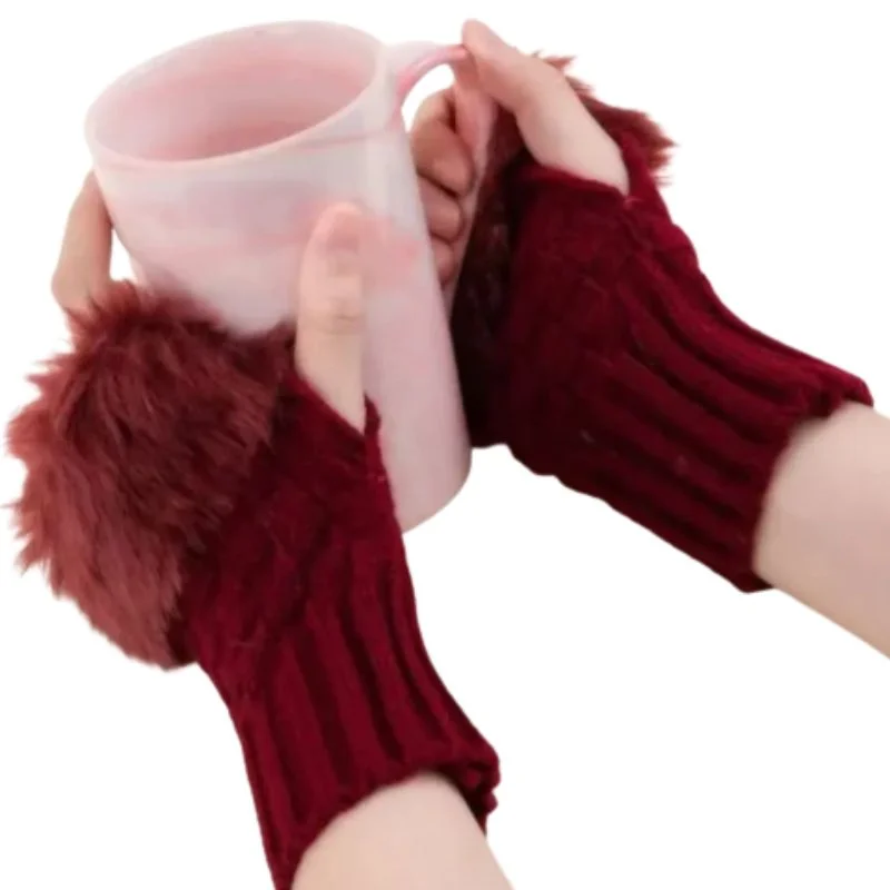 women’s faux fur fingerless knitted gloves | warm winter hand wrist warmers | soft, stylish & comfortable | maroon women’s faux fur fingerless knitted gloves | warm winter hand wrist warmers | soft, stylish & comfortable | maroon