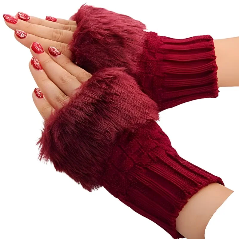women’s faux fur fingerless knitted gloves | warm winter hand wrist warmers | soft, stylish & comfortable | maroon women’s faux fur fingerless knitted gloves | warm winter hand wrist warmers | soft, stylish & comfortable | maroon