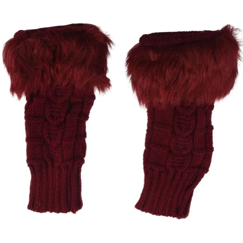 women’s faux fur fingerless knitted gloves | warm winter hand wrist warmers | soft, stylish & comfortable | maroon women’s faux fur fingerless knitted gloves | warm winter hand wrist warmers | soft, stylish & comfortable | maroon