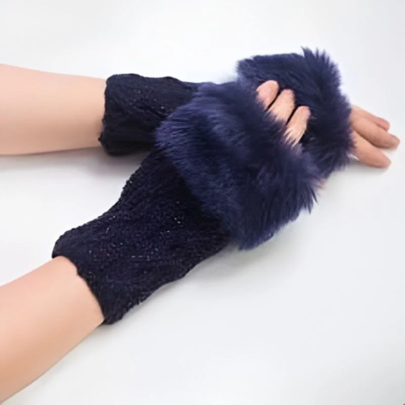 Stylish Women’s Fingerless Knitted Gloves with Faux Fur – Warm & Comfortable Winter Wear