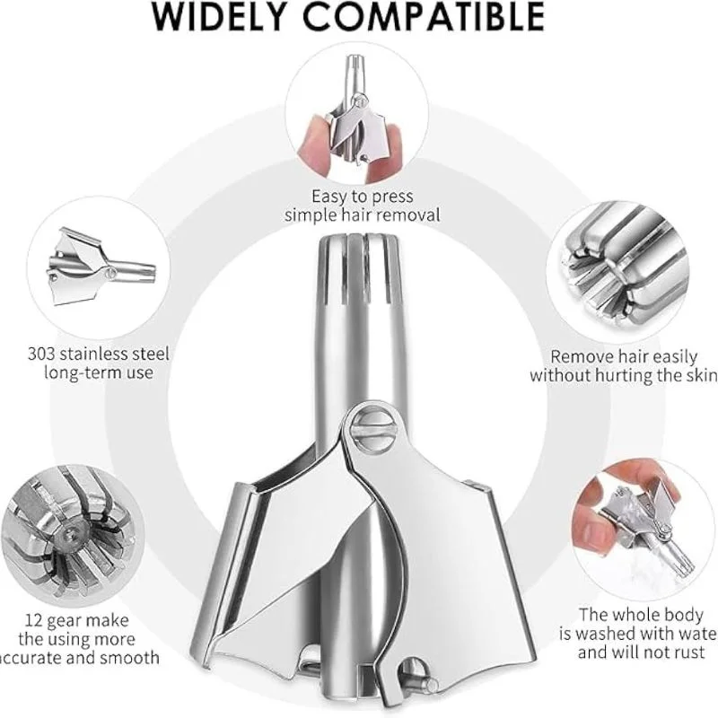 manual stainless steel nose & ear hair trimmer – painless, battery free precision grooming tool with cleaning brush manual stainless steel nose & ear hair trimmer – painless, battery free precision grooming tool with cleaning brush