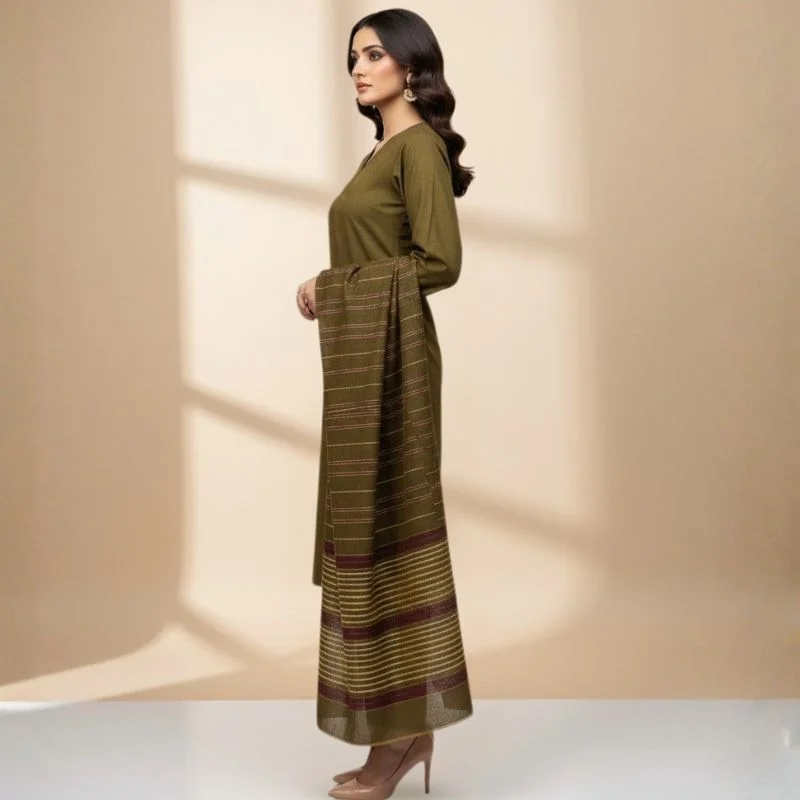 winter sussi silk 3 piece suit for women | unstitched plain shirt & trouser | heavy winter sussi shawl | olive green winter sussi silk 3 piece suit for women | unstitched plain shirt & trouser | heavy winter sussi shawl | olive green