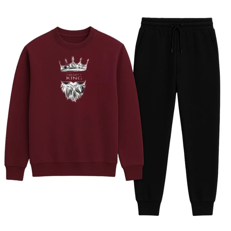 Premium Maroon KING Tracksuit for Men – Cozy Sweatshirt & Jogger Set | Winter Wear