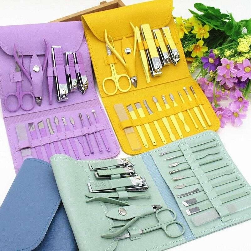 16 pcs stainless steel manicure & pedicure set | travel grooming kit with leather case 16 pcs stainless steel manicure & pedicure set | travel grooming kit with leather case