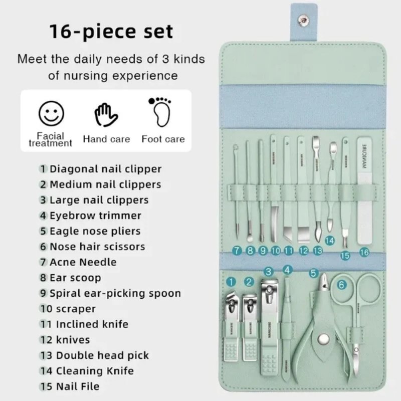 16 pcs stainless steel manicure & pedicure set | travel grooming kit with leather case 16 pcs stainless steel manicure & pedicure set | travel grooming kit with leather case