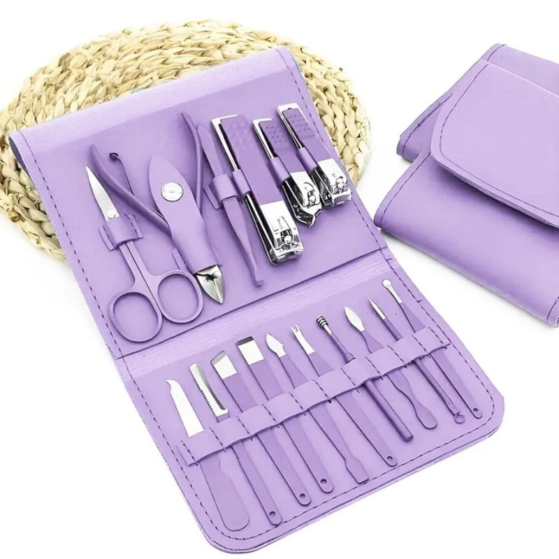 16 pcs stainless steel manicure & pedicure set | travel grooming kit with leather case 16 pcs stainless steel manicure & pedicure set | travel grooming kit with leather case