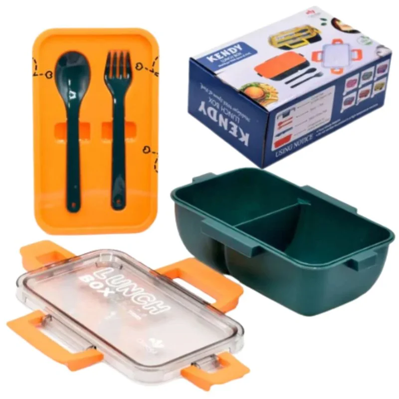 kendy lunch box with spoon & fork | 2 compartment portable tiffin box for school & office kendy lunch box with spoon & fork | 2 compartment portable tiffin box for school & office