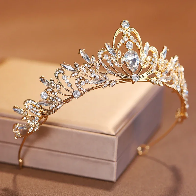 Bridal Headwear Gold-Colour Women’s Full Of Classical Temperament Wedding Crown Girl Birthday Dazzling Tiaras