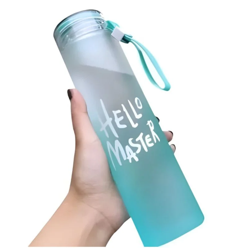 blue frosted glass water bottle | leak proof insulated bottle with hello master decal logo | 400ml blue frosted glass water bottle | leak proof insulated bottle with hello master decal logo | 400ml