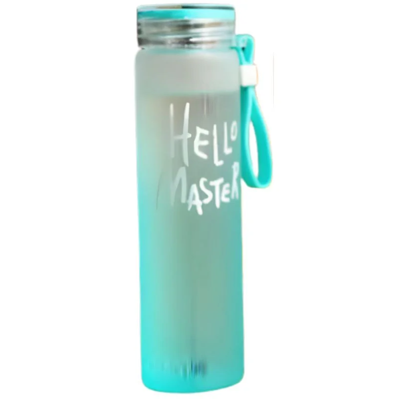blue frosted glass water bottle | leak proof insulated bottle with hello master decal logo | 400ml blue frosted glass water bottle | leak proof insulated bottle with hello master decal logo | 400ml