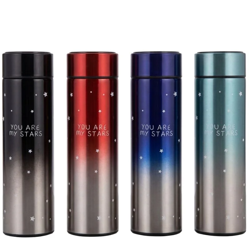 led temperature display water bottle stars design | smart stainless steel vacuum 500ml flask | random color led temperature display water bottle stars design | smart stainless steel vacuum 500ml flask | random color