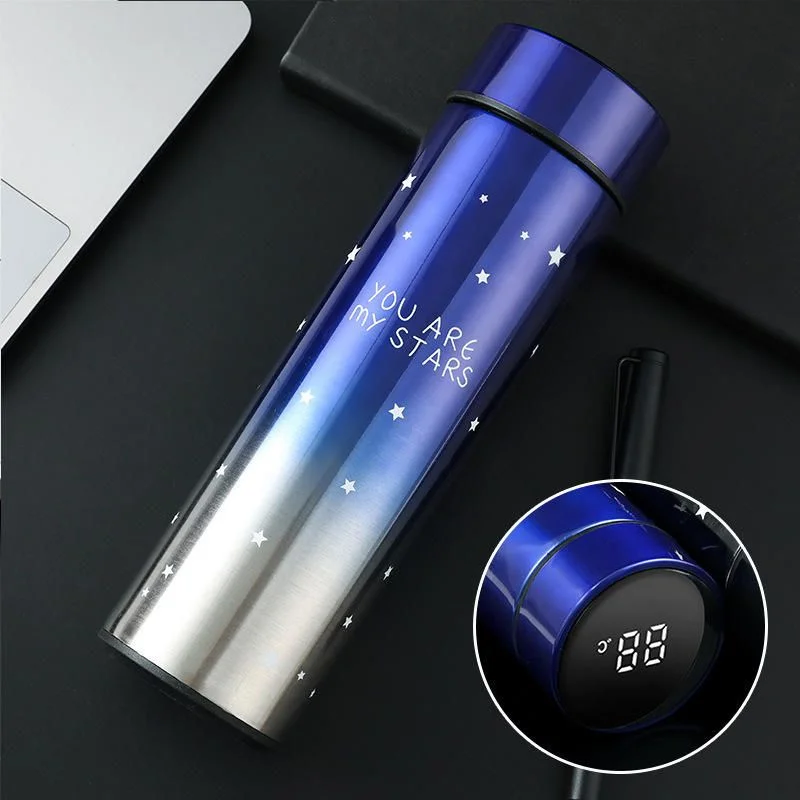 led temperature display water bottle stars design | smart stainless steel vacuum 500ml flask | random color led temperature display water bottle stars design | smart stainless steel vacuum 500ml flask | random color