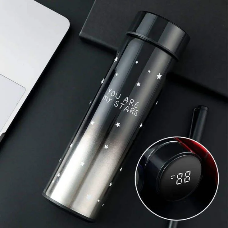 led temperature display water bottle stars design | smart stainless steel vacuum 500ml flask | random color led temperature display water bottle stars design | smart stainless steel vacuum 500ml flask | random color
