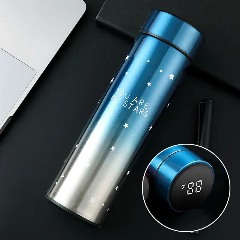 led temperature display water bottle stars design | smart stainless steel vacuum 500ml flask | random color led temperature display water bottle stars design | smart stainless steel vacuum 500ml flask | random color