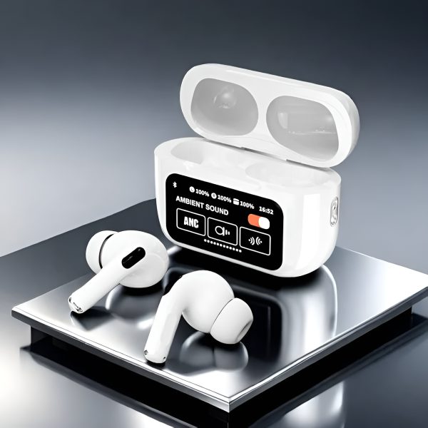 white a9 pro anc bluetooth 5.4 wireless earbuds with smart screen and active noise cancellation white a9 pro anc bluetooth 5.4 wireless earbuds with smart screen and active noise cancellation