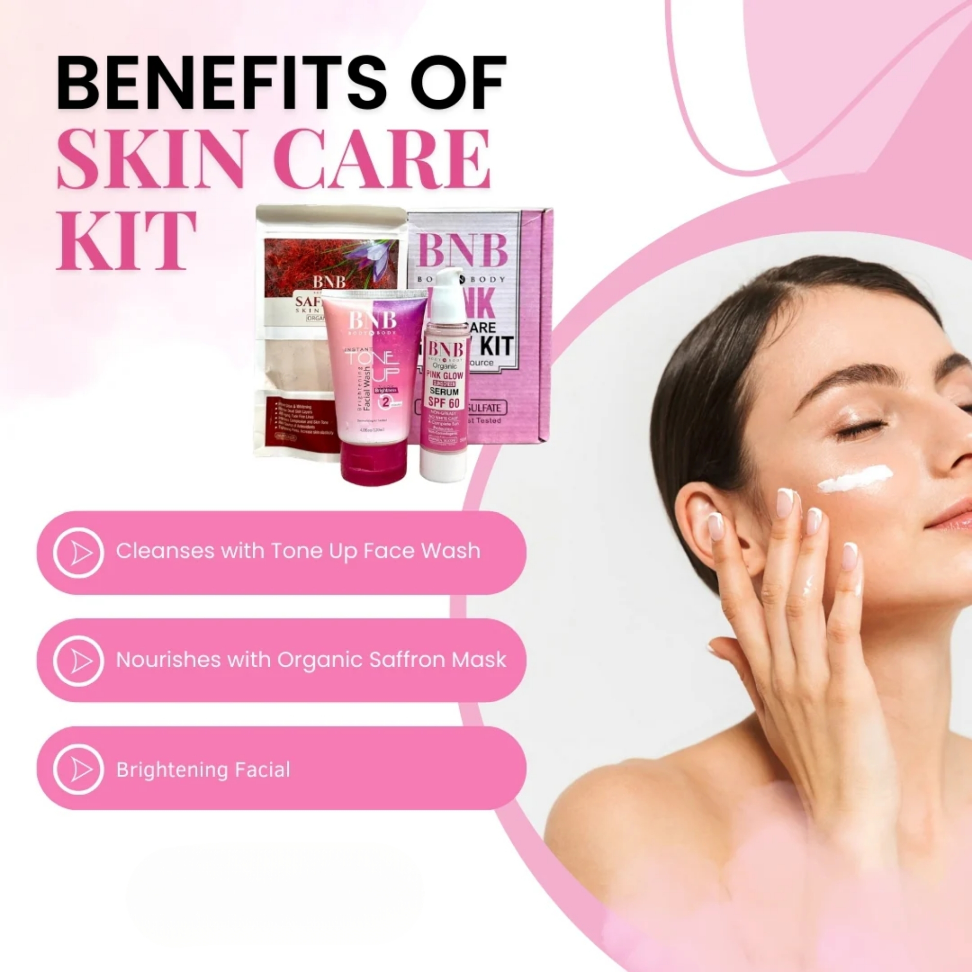 bnb pink face glow kit | 3 in 1 skincare wash mask spf protection set bnb pink face glow kit | 3 in 1 skincare wash mask spf protection set