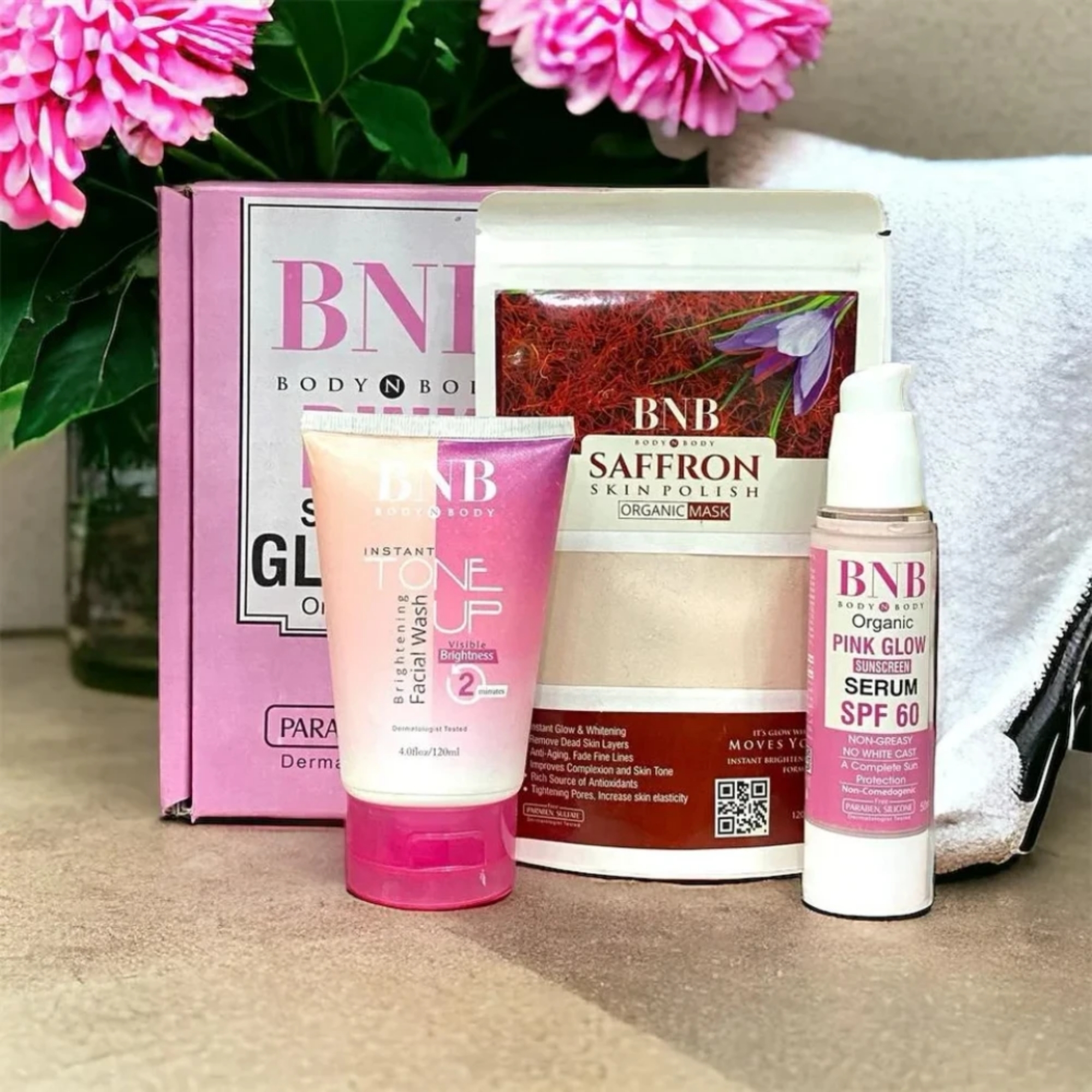 bnb pink face glow kit | 3 in 1 skincare wash mask spf protection set bnb pink face glow kit | 3 in 1 skincare wash mask spf protection set