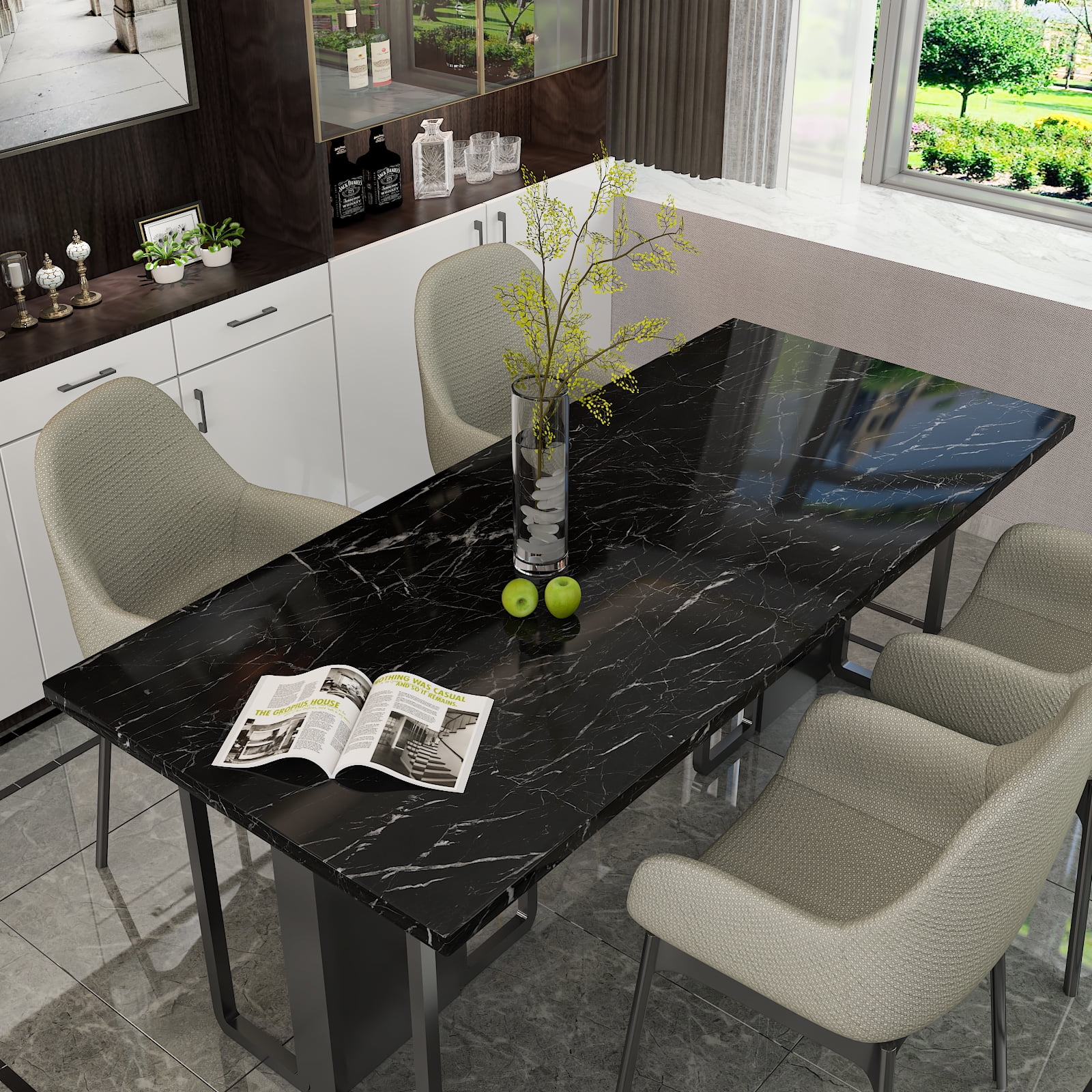 Black & Grey | Marble Sheet Sticker 60x200cm | Waterproof Self-Adhesive PVC Wallpaper for Furniture Walls