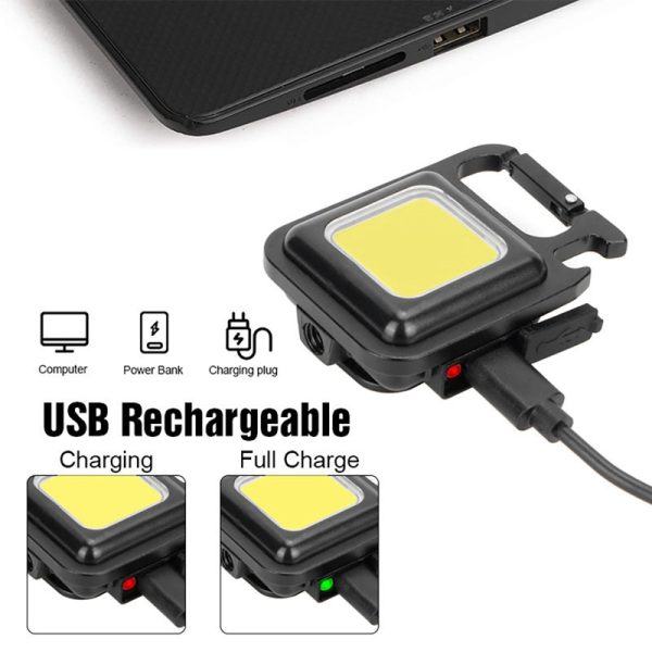portable keychain light | 500 lumens mini cob led flashlight with foldable handle & usb rechargeable portable keychain light | 500 lumens mini cob led flashlight with foldable handle & usb rechargeable